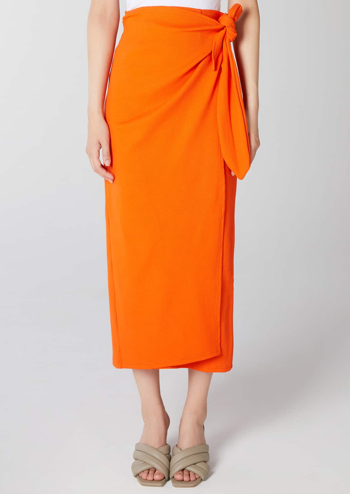 ASOS DESIGN Sarong Wrap Midi Skirt In Orange Satin Jacquard (part Of A Set)