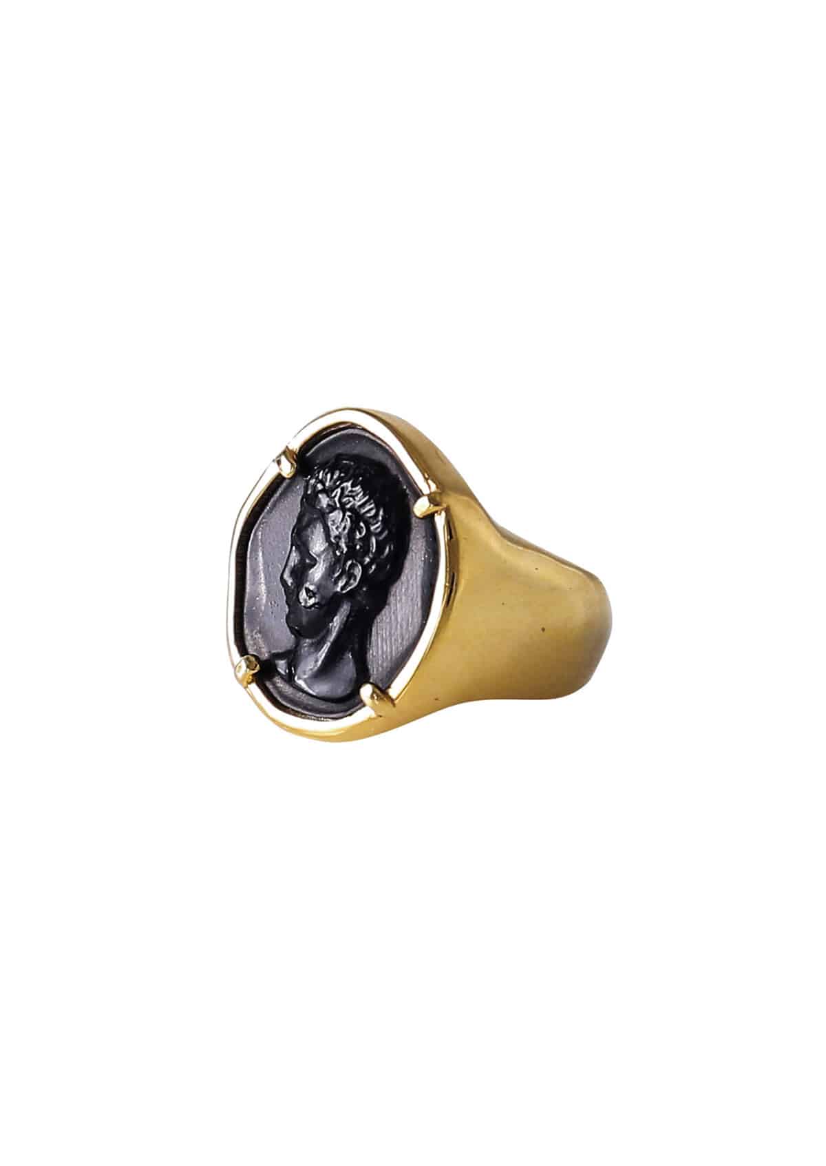 Hermis Head Onyx Ring - Gold