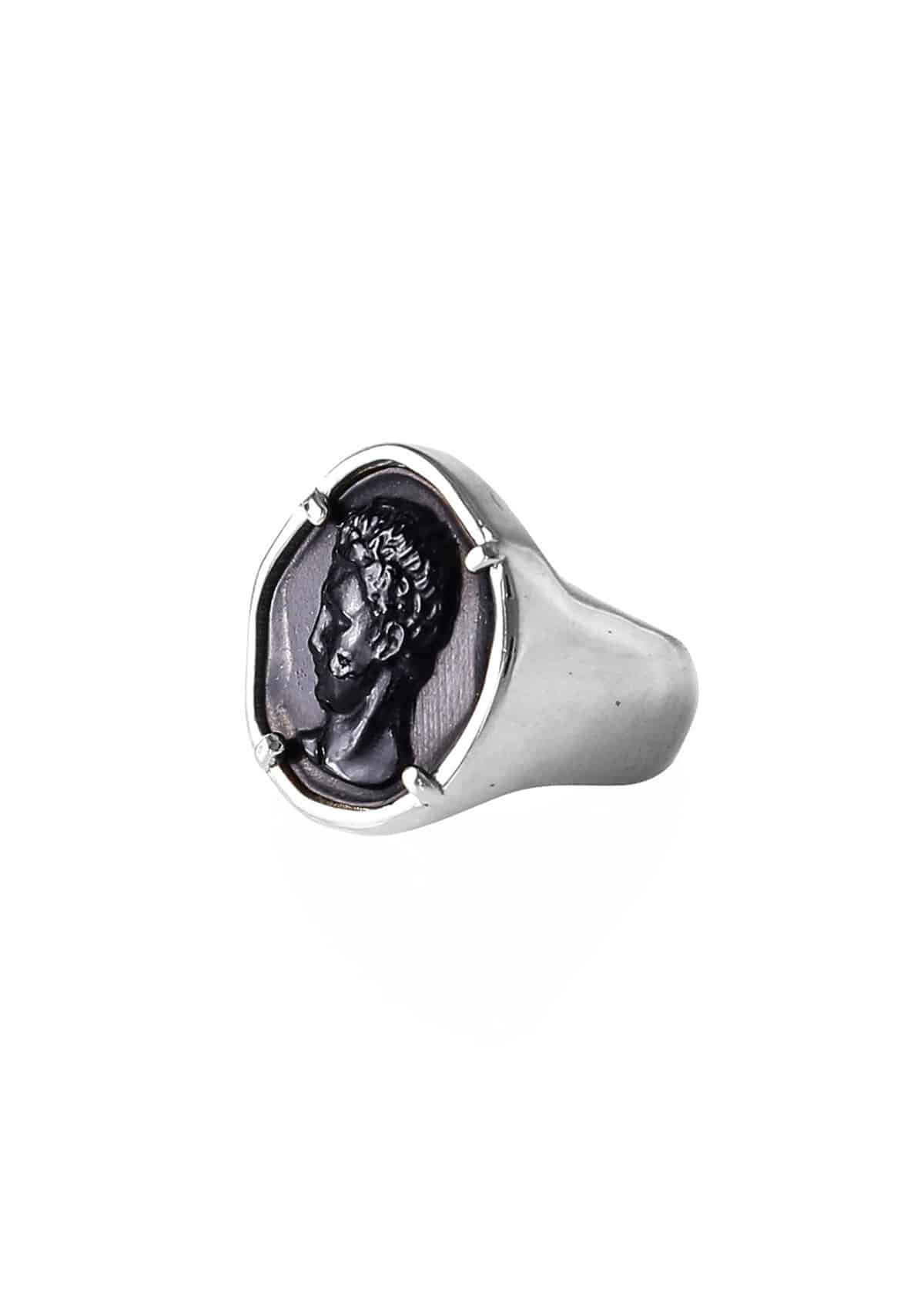 Hermis Head Onyx Ring - Silver