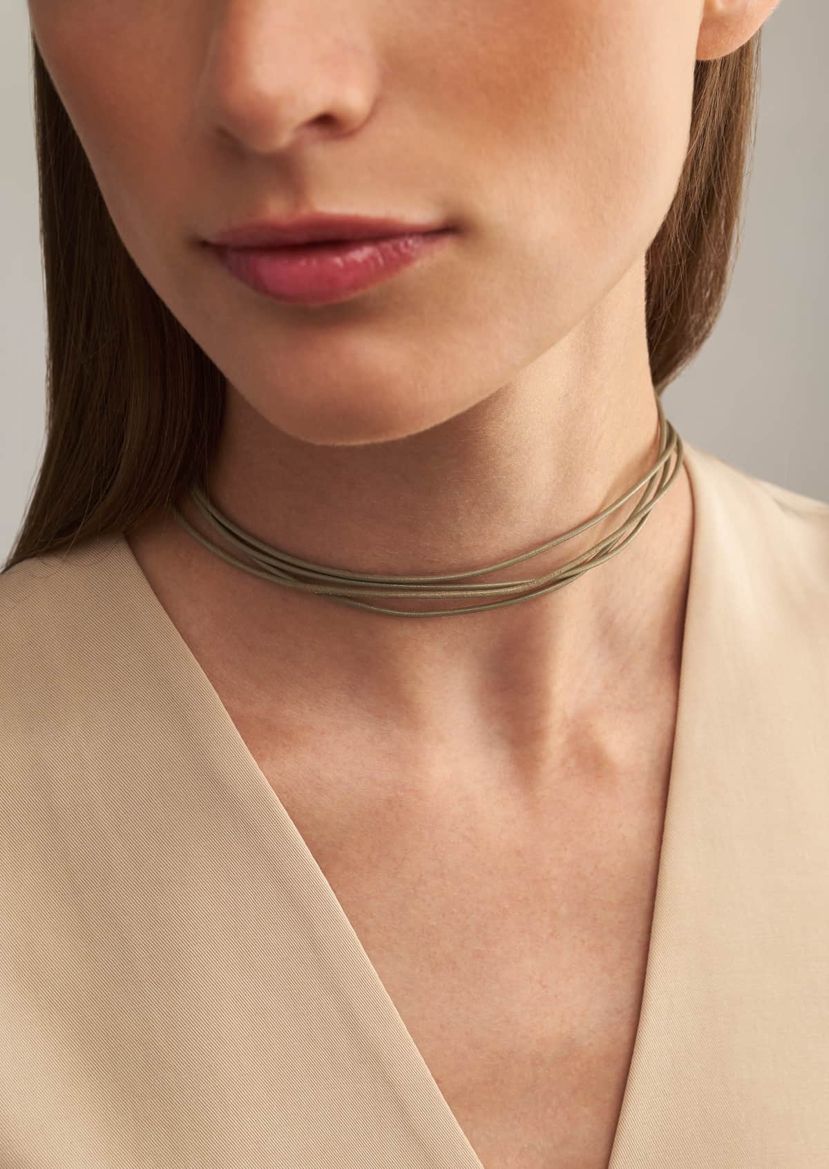 Fine Grey Leather Necklace