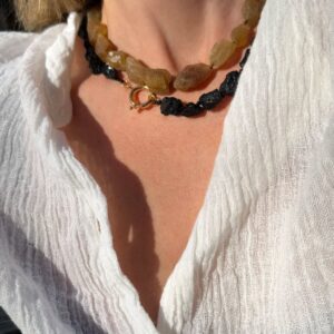 Citrine Rock Necklace - Black Rock Necklace