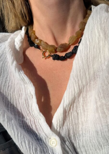 Citrine Rock Necklace - Black Rock Necklace